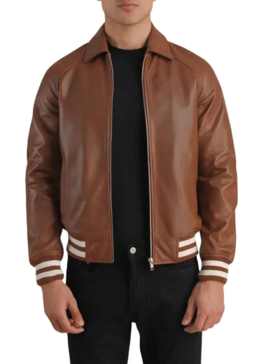 TJF: Men's Brown Leather Bomber Jacket