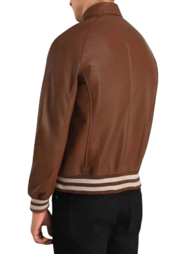 TJF: Men's Brown Leather Bomber Jacket