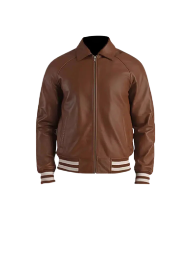 TJF: Men's Brown Leather Bomber Jacket