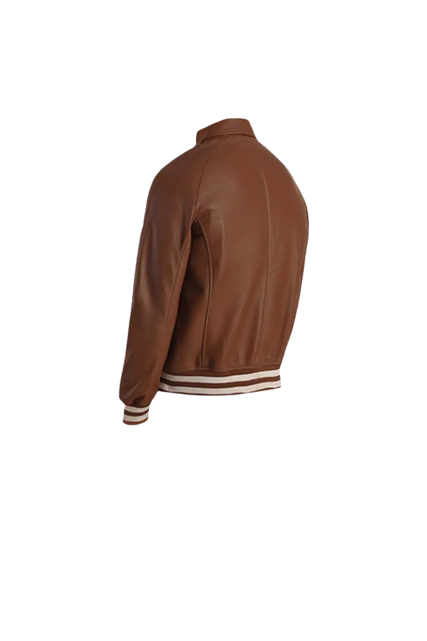 TJF: Men's Brown Leather Bomber Jacket