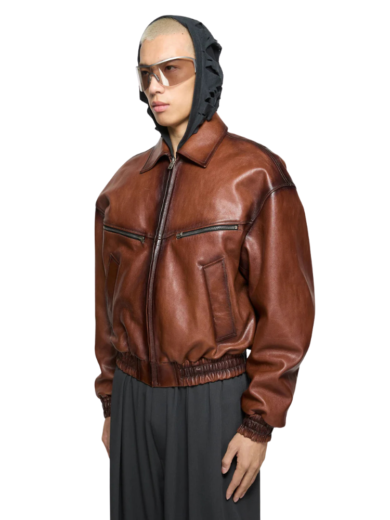 TJF: Men's Brown Leather Bomber Jacket