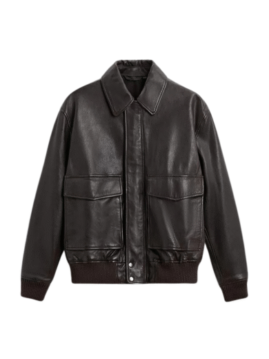TJF: Men's Leather Bomber Jacket With Pockets