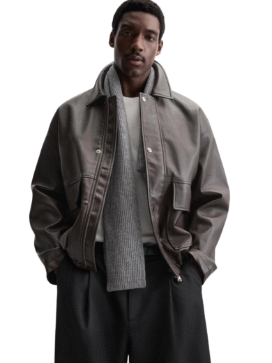 TJF: Men's Relaxed Fit Long Sleeves Bomber Leather Jacket