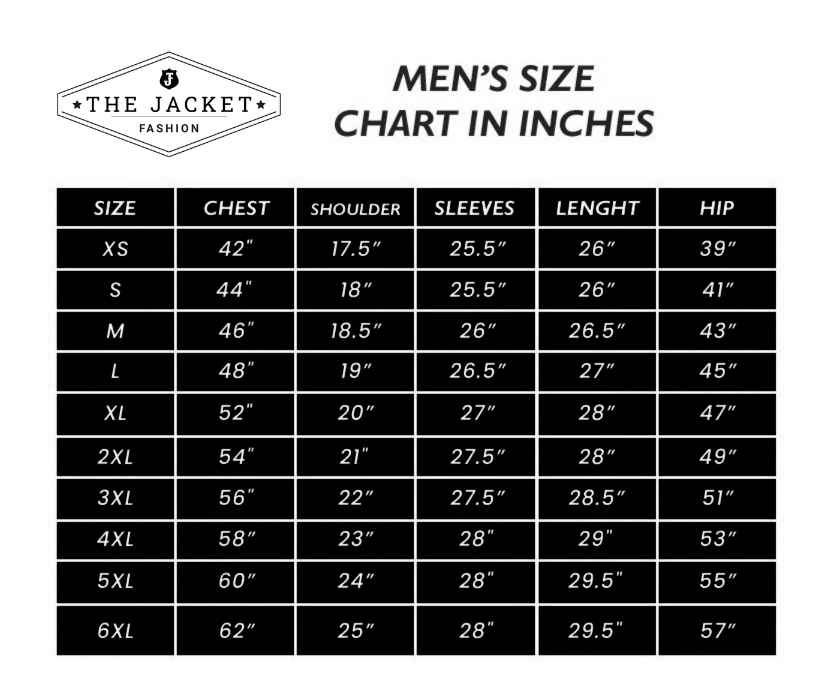 Men's Size Chart in Inches