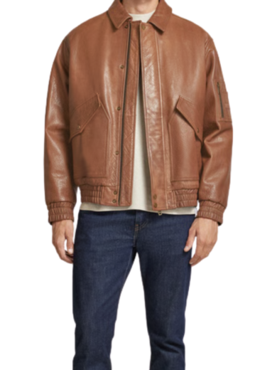 TJF: Men's Classic Brown Leather Bomber Jacket