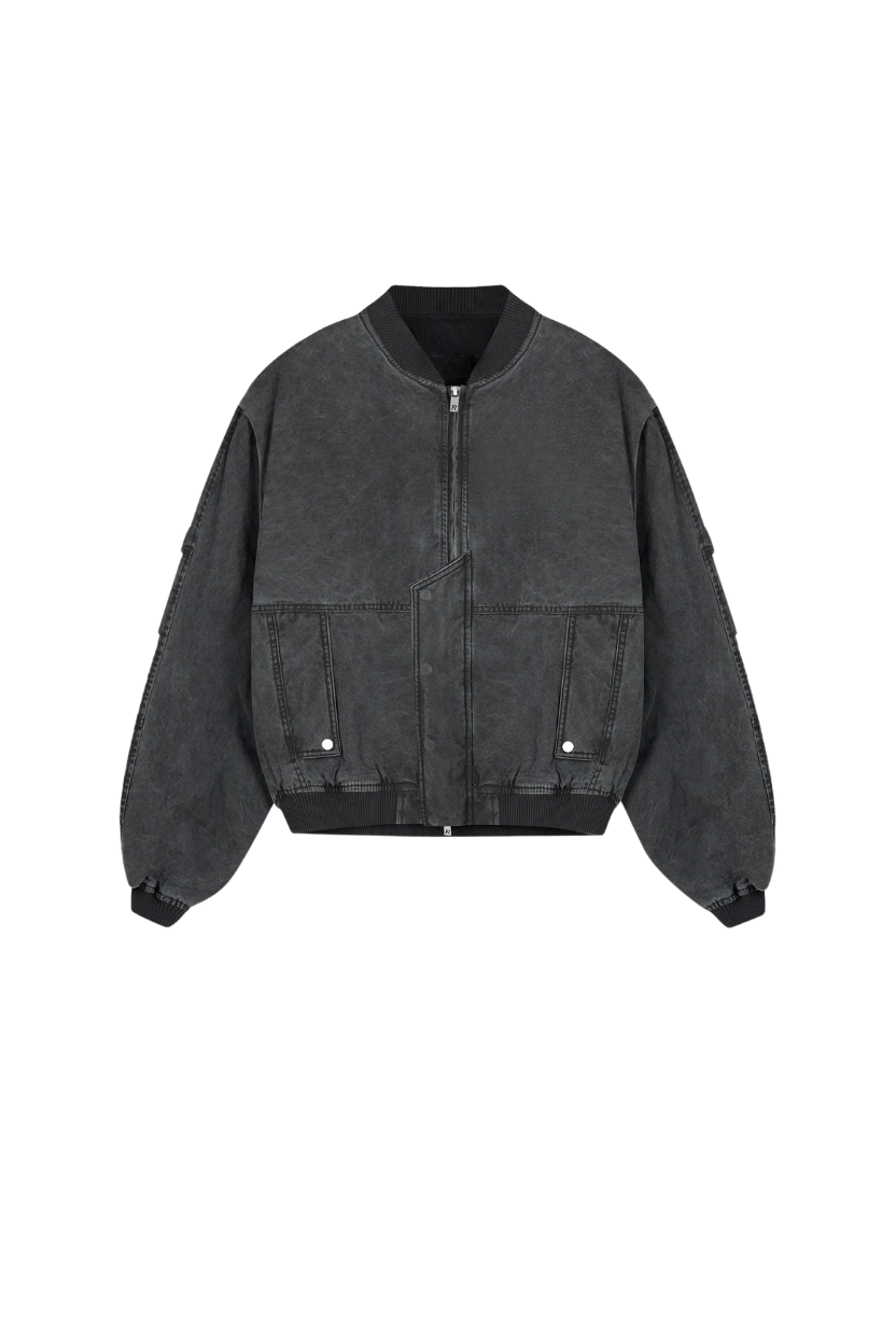 TJF: Men's Inset Sleeve Acid Wash Bomber Jacket