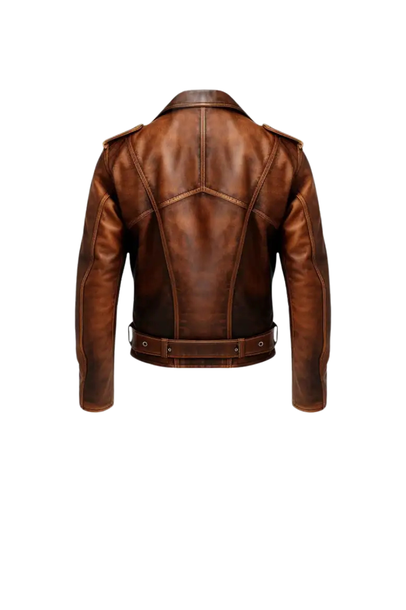 TJF: Men's Vintage Biker Brown Leather Jacket