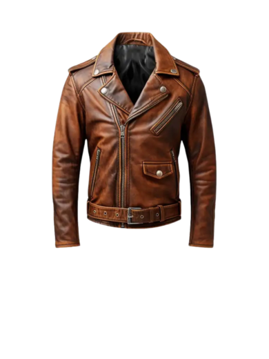 TJF: Men's Vintage Biker Brown Leather Jacket