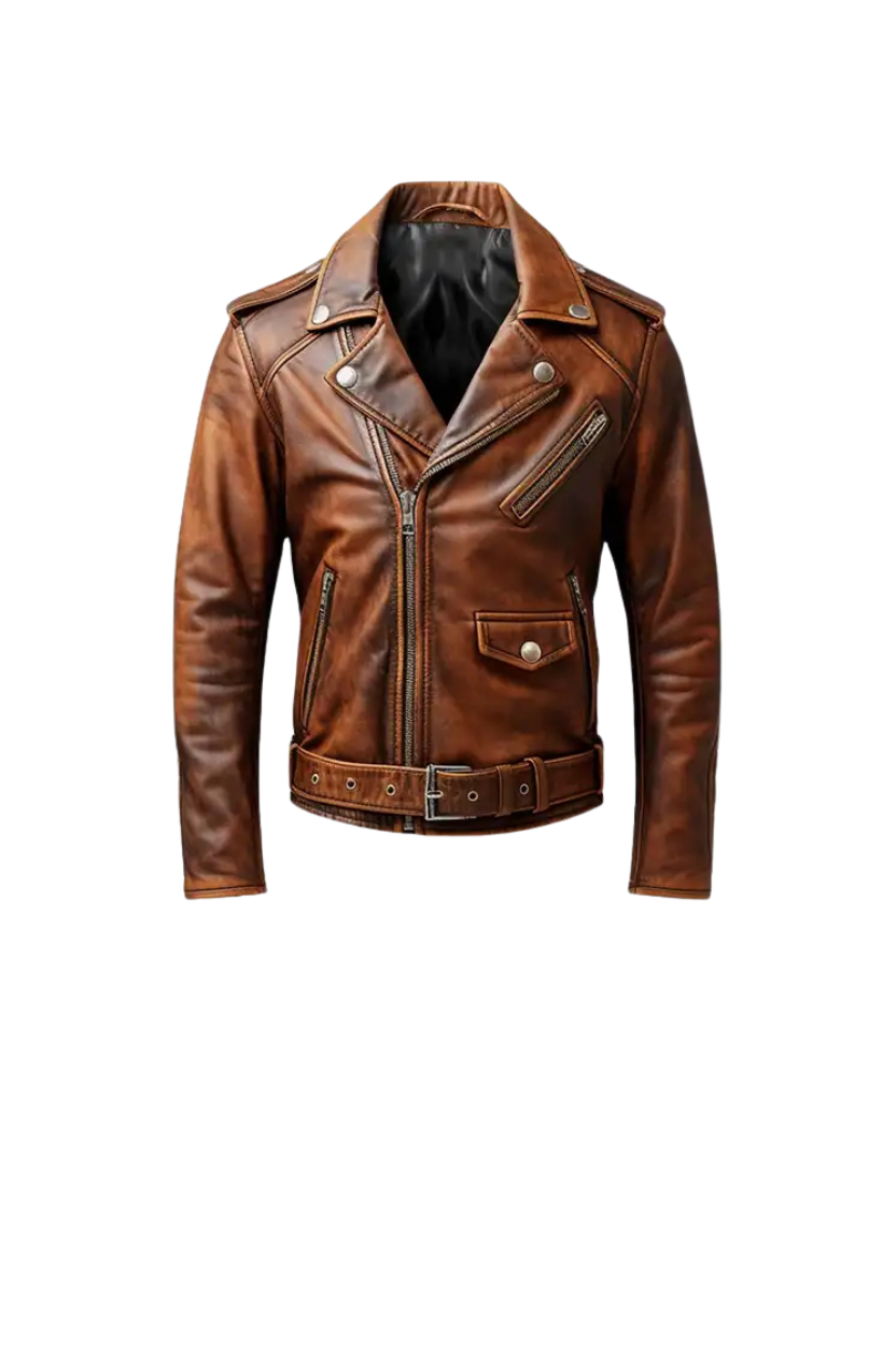 TJF: Men's Vintage Biker Brown Leather Jacket